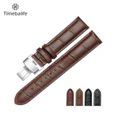 バタフライバックル付き本革時計ストラップ